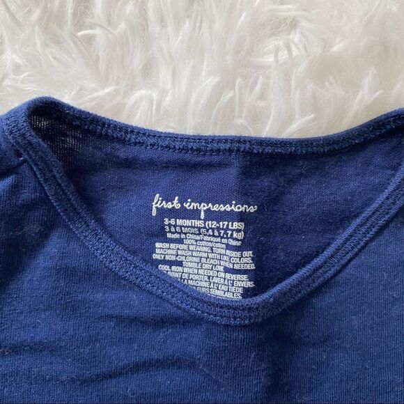 First Impressions Baby Girl Long Sleeve Navy Striped Set Size 3-6 Months - Picture 3 of 6